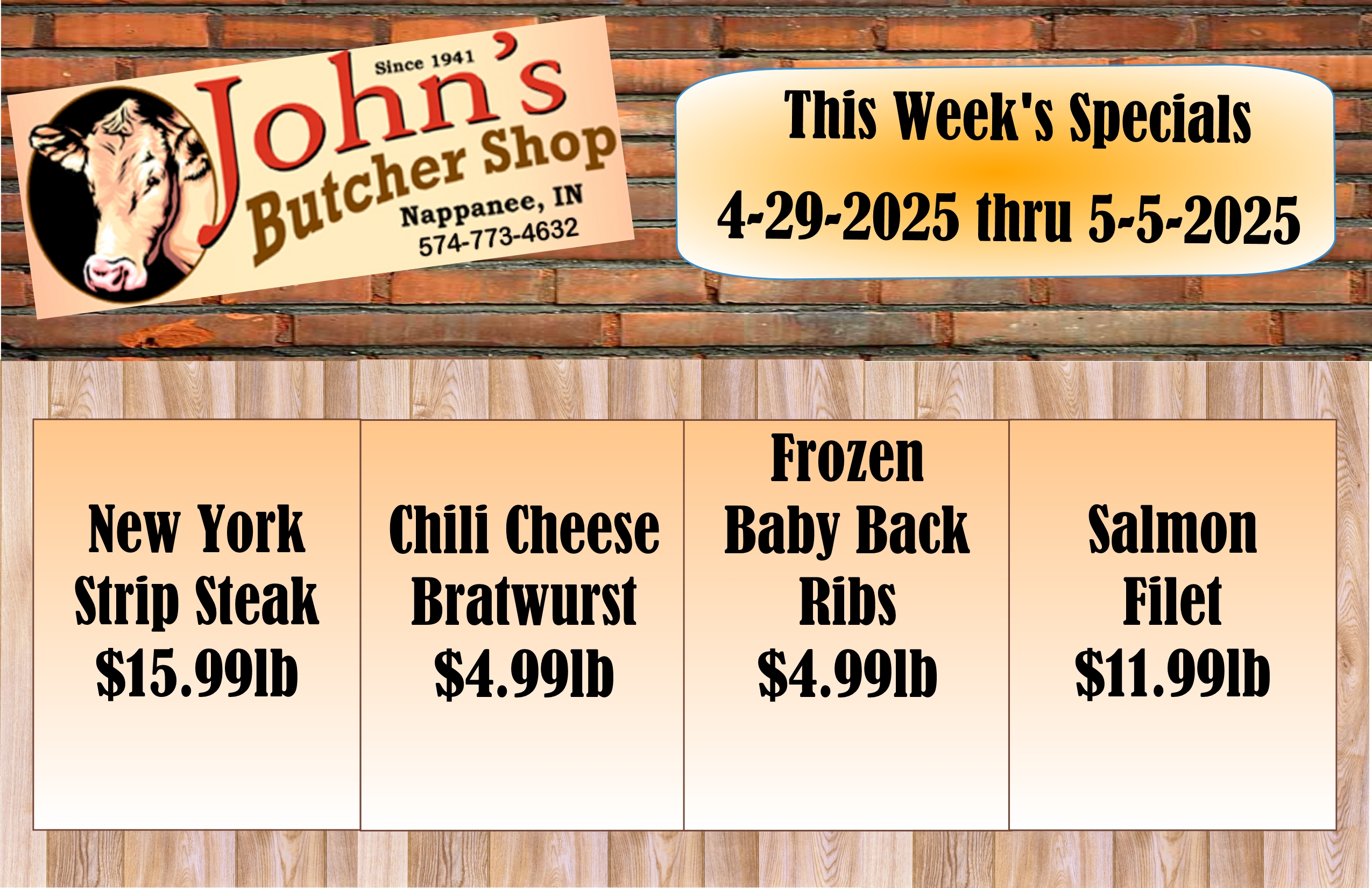 UTF-8JBS Weekly Ad 4-29-25 John's Butcher Shop Nappanee Weekly Special Ad 4-8-25